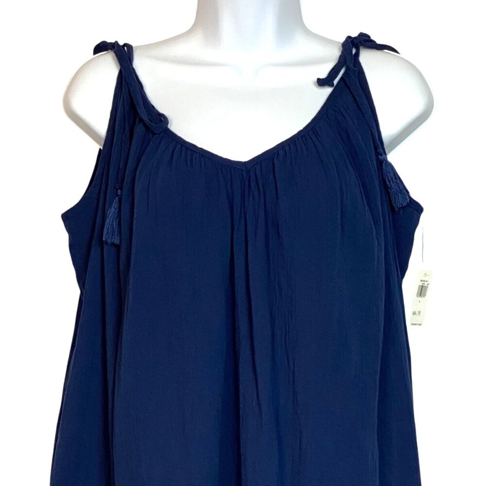 Old Navy Sleeveless Tasseled Navy Colorblock All-Day Maxi Swing Dress Size L NWT - Picture 4 of 10